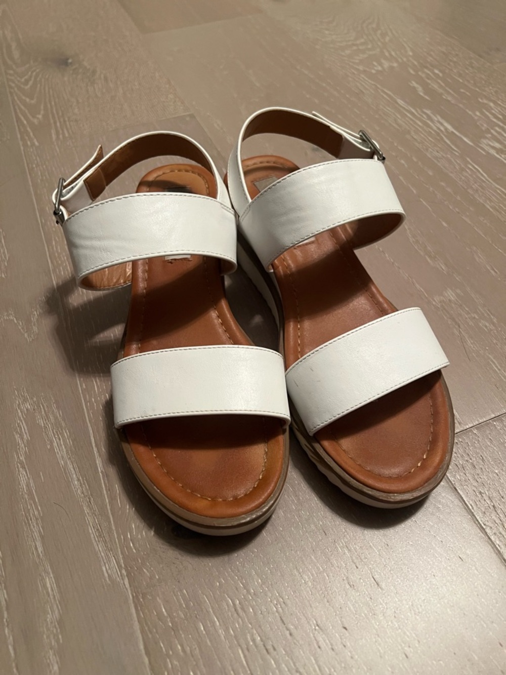 Steve Madden White Leather Strappy Platform Sandals - Women